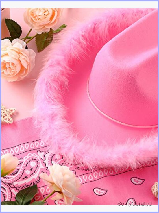 Cowgirl Hat Boa Feather Trim Felt Cowboy Hat for Women Costume Party main image 4